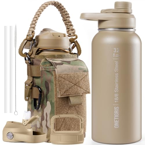 OneTigris Edelstahl Trinkflasche Wasserflasche 0 9L Hohe Kapazität Sportflasche mit gute Isolationswirkung für Fahrrad Camping Yoga Gym Softair Camo 32OZ