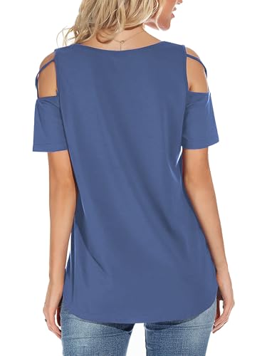 Image of Jar of Love Women's Summer Tops Short Sleeve Cold Shoulder Tops T-Shirts for Women Spring Summer Tops Loose Fit Tunic 2026