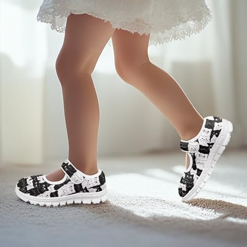 chaqlin Child Shoes Cat Print Girls Non-Slip Dress Shoes Mary Jane with Single Buckle Comfort Barefoot Shoes Lightweight Casual Walking Sneakers3