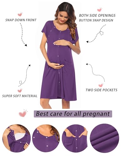 Image of Ekouaer Labor Delivery Gown Nursing Braeastfeeding Dress Maternity Clothes