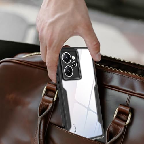 Image of A rtistque Clear Hard Transparent Acrylic Armor Anti-Drop Shockproof TPU Edge Back Cover Case for Redmi 12 - Black