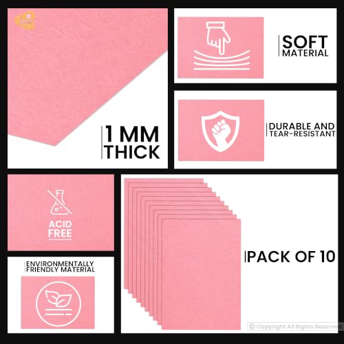 Image of Lakeer A3 Felt Sheets, 1mm Thick Stiff Fabric, Baby Pink, Pack of 10, for Crafts, Sewing, Scrapbooking, School Projects