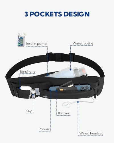 WATERFLY Laufgürtel für Handy Handytasche Joggen: Lauf Gürteltasche Flache Bauchtasche Damen Herren Jogging Gürtel Running Belt Lauftasche Sportgürtel Hüfttasche zum Laufen Sport Fitness Reisen