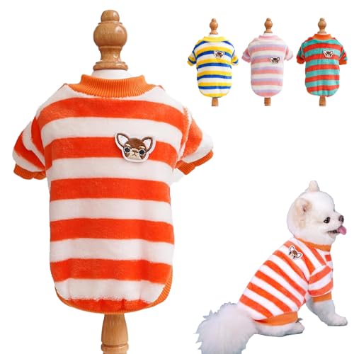 CANPLUS 犬 服 ダウン ベスト ジャケットア ウター 秋冬 犬服 厚手 ボア ペット服 中型犬 小型犬 あたたかい ふわふわ 防寒コート コスチューム ワンちゃん 洋服 猫服 散歩着 部屋着 お出かけ (オレンジのストライプ, 2XL)