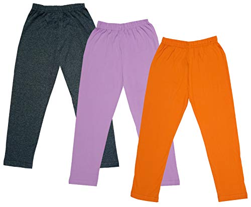 Image of IndiWeaves Girls Super Soft Cotton Solid Capri Pants (Orange, Purple, Grey, 4-5 Years) Pack of 3