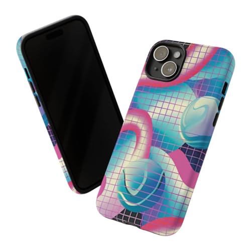 Coque iPhone 15 Plus rigide rose motif géométrique abstrait 3D mat - 2