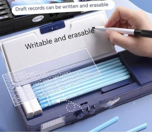 MANAKI ENTERPRISE Plastic Multifunctional Lock Compass Box for Kids, Kids Pencil Box for Boys & Girls, Magnetic & Passworld Lock Compass Box for Kids Space Theme-Password Lock, Blue