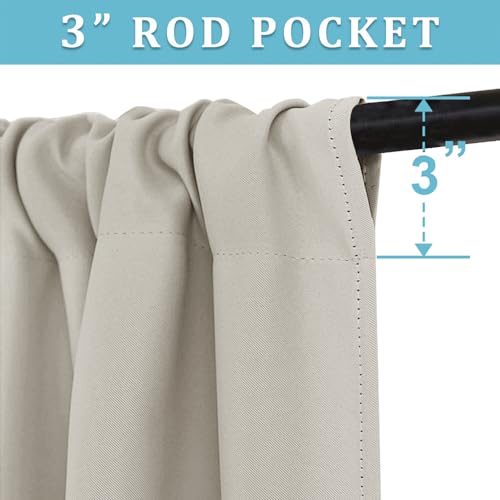 RYB HOME Kitchen Curtains Blackout - Thermal Insulating Small Window Curtains for Bathroom Basement Bedroom Cafe Classroom Light Block Drapes, W 34 x L 48 inches, Natural, 2 Panels