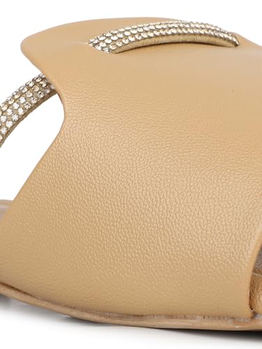 Image of Inc.5 Womens Beige Solid Open Toe Casual Slip-on Flats Slide Sandal