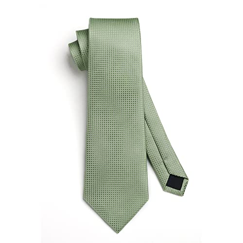 Image of HISDERN Mens Ties Set Stripe Plaid Ties for Men and Pocket Square Cufflinks Formal Silk Necktie Wedding Business