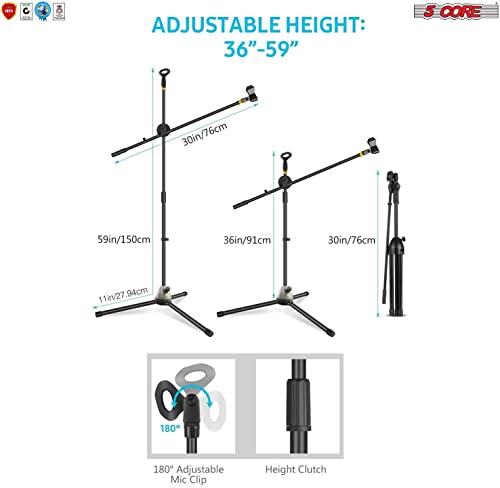 5 Core Adjustable Microphone Stand Boom Arm Mic Mount Quarter-Turn Clutch Foldable Tripod Holder 360 Rotating W/Dual Mic Holder & 3/4 Adapter Golden Mic Screw Singing Speech Stage Outdoor Ms Dbl G #TOP4