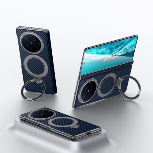 Coque X Fold6 avec support magnétique rotatif et protection charnière cuir bleu