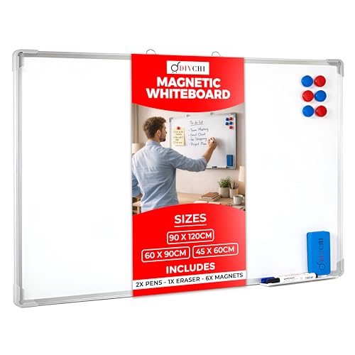 DIVCHI Magnetic Whiteboard for Wall Dry Wipe Board with Aluminum Frame & Pen Tray | Dry Erase Writing Board for Home Office & School (60 x 90 cm)
