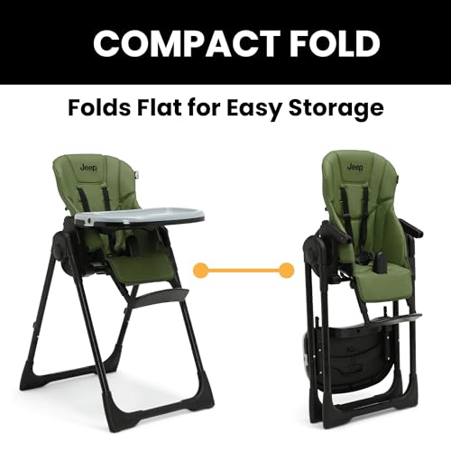 Image of Jeep by Delta Children Classic Convertible 2-in-1 High Chair for Babies and Toddlers with Adjustable Height, Recline & Footrest - Dishwasher Safe Meal Tray, Olive Green