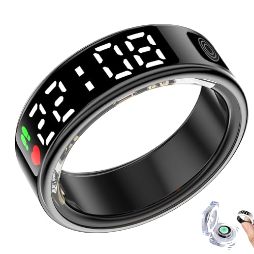 Smart Rings for Women Men,Fitness Tracker Ring,Smart Ring whth Display and Touch Button,IP68waterproof,Health Ring Tracks Heart Rate/Sleep/Steps/Blood Oxygen/Calorie/Distance,No Subscription(Black10)