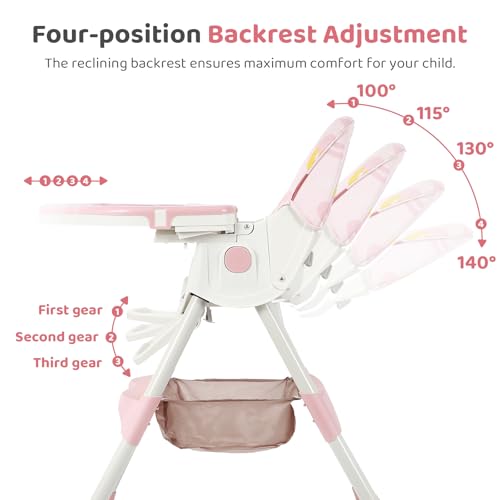Image of 6 in 1 Baby High Chair Foldable Portable High Chairs for Babies and Toddlers Adjustable Height and Backrest with Footrest and Wheels