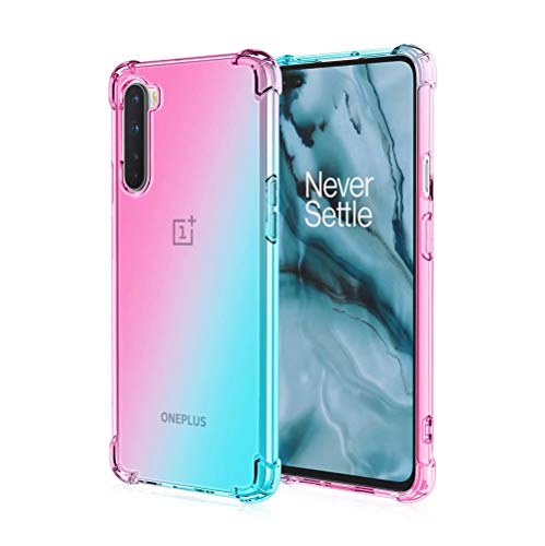 FANFO® Funda para OnePlus Nord, Color Degradado Transparente TPU Carcasa Ultradelgado Antimanchas Silicona Case Compatible Carga Inalámbrica Cover, Rosa/Verde