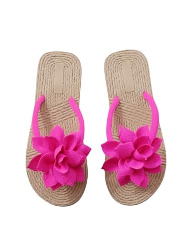 OYOANGLE Women's Applique Decor Open Toe Flip Flop Sandals Casual Outdoor Flat Slippers