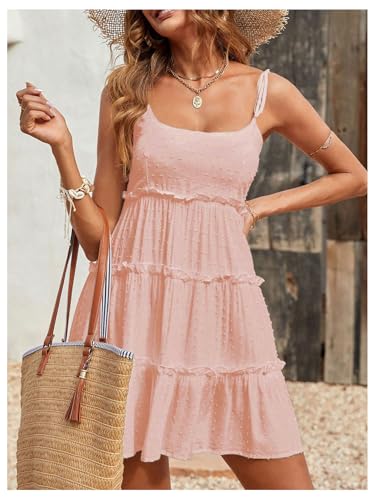 Image of MakeMeChic Women's Boho Mini Dress Summer Vacation Sundress Dots Sleeveless Cami Country Short Dress