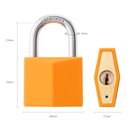 Image of 12-Pack Keyed Alike Locks, Orange Covered Brass Keyed Padlock with Stainless Steel Shackle, 1-9 /16 Inch Lock Body, Rustproof Locks for Luggage Gate Fence Hasp Cabinet Toolbox Gym School Locker