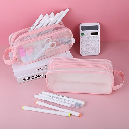 Image of iSuperb Large Capacity Pencil Case Grid Mesh Pencil Pouch Handheld Pen Bag for Teen Boys Girls School Students College