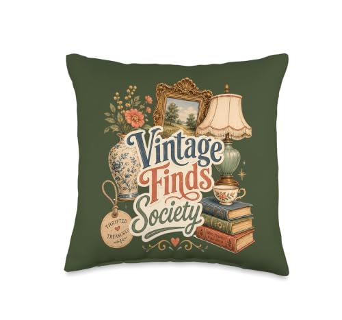 Vintage Finds Society Thrifted Treasures Throw Pillow
