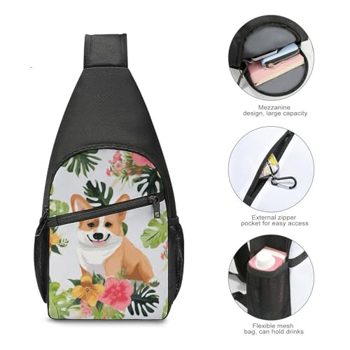 Bolso Cruzado Casual con Estampado Tropical y Corgi para Viaje miniatura 5