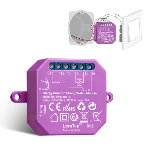 LoraTap Interruttore WiFi 5A con Misuratore di Consumo Elettrico, Smart Modulo Timer Funziona in Parallelo con Interruttore Originale, Compatibile con Alexa, Relè 1150W