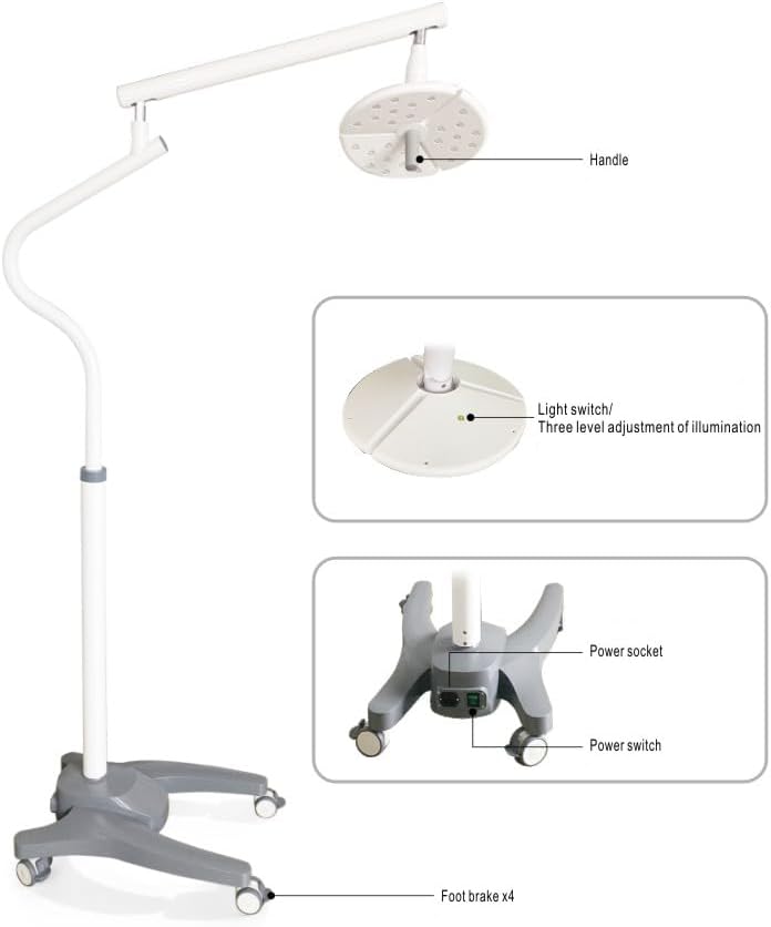 Dental 36W Shadowless Floor Standing Adjustable LED Exam Light Touch Switch Adjustable Brightness Exam Light