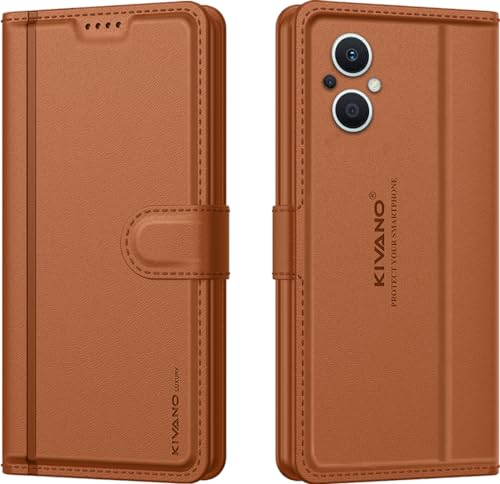 Image of KIVANO LUXE Compatible for Oppo F21 Pro 5G / Oppo F21s Pro 5G Luxury Handmade Leather Magnetic Flip Folio Case | Card Holder & Kickstand | Slim Protective Cover | Unisex - Brown