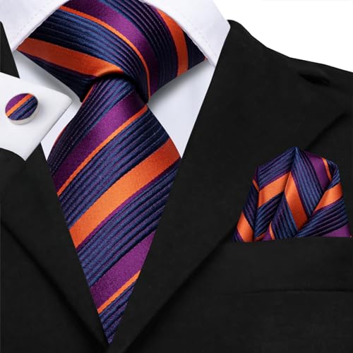 Dubulle Mens Tie Set Solid Paisley Silk Striped Necktie for Men with Cufflinks Tie and Pocket Square