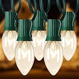 Brightown C9 Clear Christmas String Lights - Outdoor Chritsmas Tree Lights String - Hanging Christmas Roofline Lights - Patio Lights for Outdoor Decor - Green Wire, 25 Foot