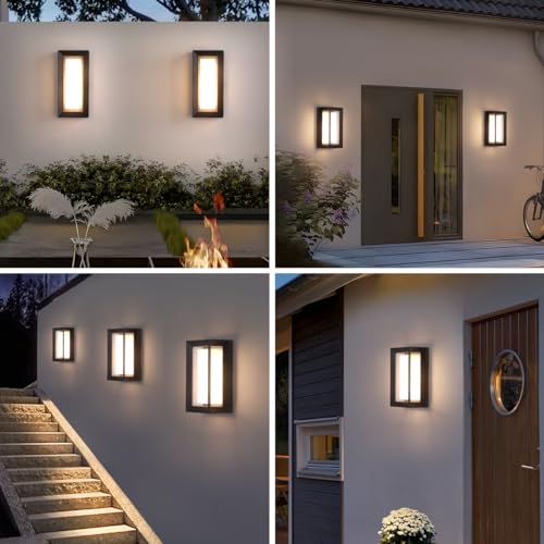 Image of Outdoor Lights for House 24W Exterior Lighting Fixtures 3-Color Adjustable 2200LM IP65 Waterproof Aluminum Exterior Wall Light Compatible with Dimmers for Patio, Yard, Back Yard 2 Pack