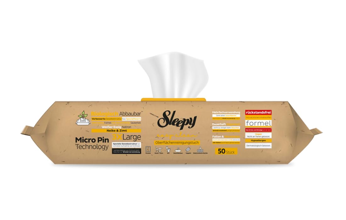 Sleepy Easy Clean Bio Oberflächen und Boden Reinigungstücher 2 in 1 (Gelb) mit Nelke & Zimt - 6 Packung x 50 Tücher