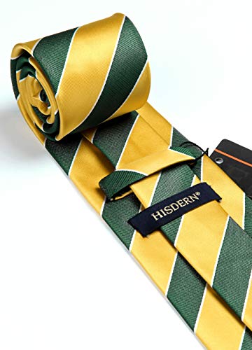 Image of HISDERN Stripe Tie Mens Ties with Pocket Square Set Classic 3.4'' Silk Formal Necktie Handkerchief for Business Wedding