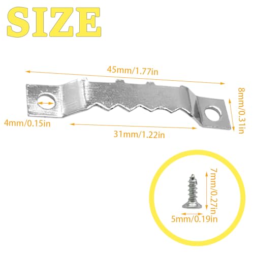 Image of 100 Pcs Sawtooth Hangers Picture Hanging Kit 1.77in Sawtooth Picture Hangers Picture Hooks with Screws Picture Frame Hangers for Photos Artwork Clock (Silver /XK-JC)