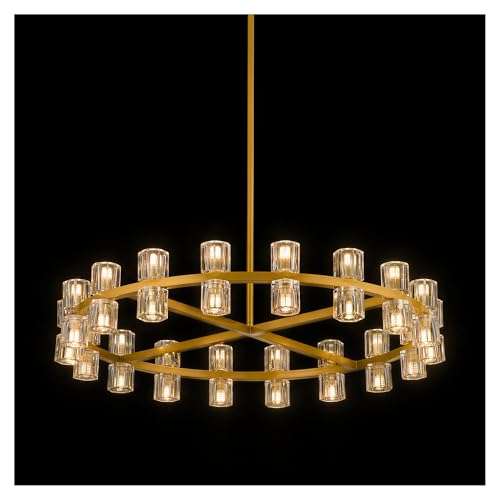 PiLiXiaoWz 36-Light Gold Crystal Wagon Wheel Chandelier – 36 Inch Luxury Round Light Fixture, Elegant Modern Crystal Chandelier for Dining Room, Living Room, Kitchen Island & Entryway