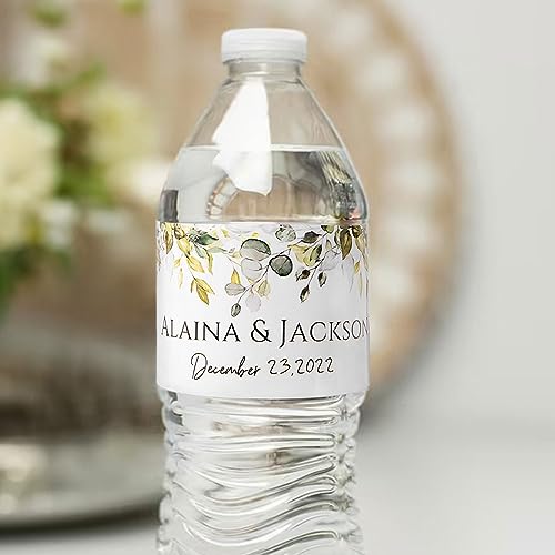 image for BYFDIY Personalized Wedding Water Bottle Label Custom Name Date Engage