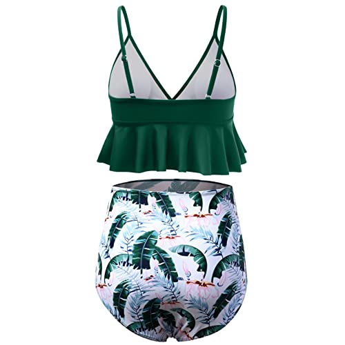 Bhome Maternity Two Pieces Bikini Set High Waisted Swimsuit Ruffle Summer Swimwear Green Floral S thumb #2
