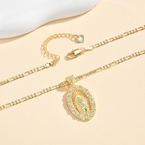 Gold Virgin Mary Necklace for Women, 14K Gold Plated Catholic Pendant - image 6