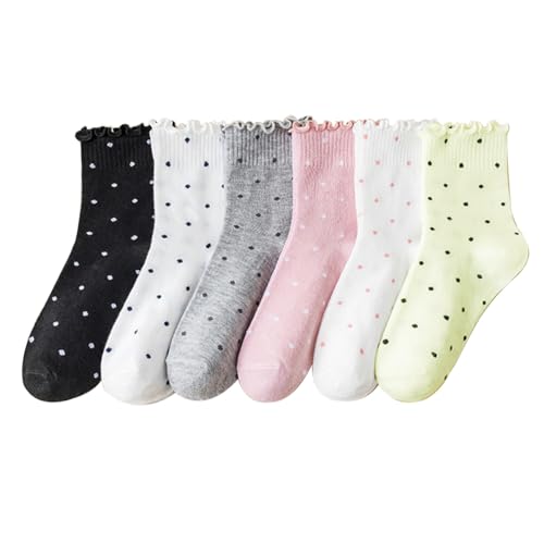 Women Ruffle Crew Socks Cute Frilly Lettuce Turn-Cuff Calf Dress Sock 6 Pack