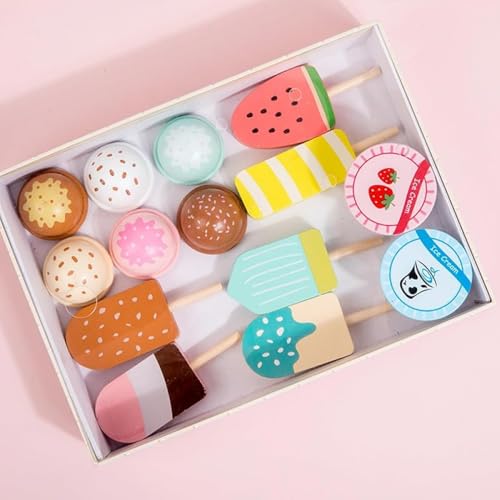 GEBYUI 木制アイスクリームカウンター玩具 アイスクリーム店・洋食レストラン擬似遊びセット 男の子女の子共用 知育機能付き 木製玩具店人気商品 誕生日・記念日プレゼントに最適 家庭用遊び道具?