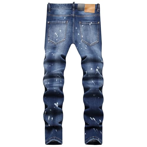 Maiyifu-GJ Mens Distressed Paint Splatter Jeans Ripped Holes Skinny Stretch Denim Pants Destroyed Slim Straight Leg Jean2