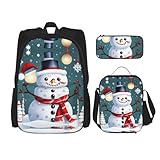 MQGMZ Bolsa de libros de gran capacidad con estampado de muñecos de nieve con texto en inglés 'Christmas Happy Snowmans', Negro -, Talla única