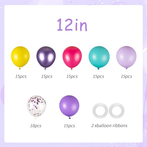 Image of 100pcs Pink Blue Purple Balloons Kit - 12 inch Metallic Pastel Teal Hot Pink Confetti Balloons for Birthdays, Baby Showers, Weddings, Mermaid & Unicorn, 90s, Dollhouse Decorations (2 Ribbons)