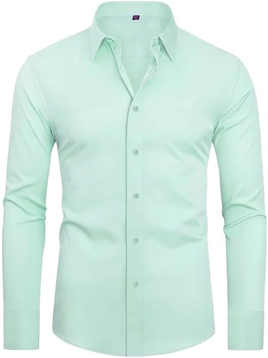 Men's Business Square-Neck Stretch Shirt Slim-fit Long-Sleeved Workwear Shirt Breathable Versatile Sweat-Wicking Shirt(Gray,3X-Large)