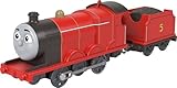Thomas & Friends Mattel Fisher-Price Motorized Toy Train, Classic James Battery-Powered Engine & Cargo Car, Storytelling Play for Preschoolers