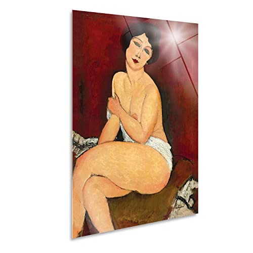 Giallobus - Cuadro - Amedeo Modigliani - Desnudo Sentado en un sofá - Vidrio acrílico - 70x100 - Listo para Colgar - Cuadros Modernos para el hogar