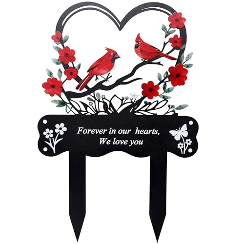 Wocst Cemetery Decorations for Grave Memorial Plaque Stake Grave Marker Cardinals Garden Stake Metal Decoration for Mom Dad Cemetery Outdoors Yard Garden