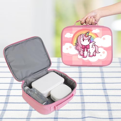 Bow Unicorn Backpack for Girls 3-in-1 Set with Lunch Box & Pencil Case, Pink Rainbow Princess School Bag for Kids Teens Elementary to Middle School, Cute Bookbag Travel BackPack for Ages 6-18-A 5